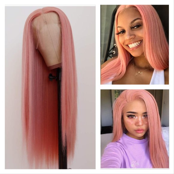 Mauve Pink Synthetic Straight Lace Front Wig main image 6